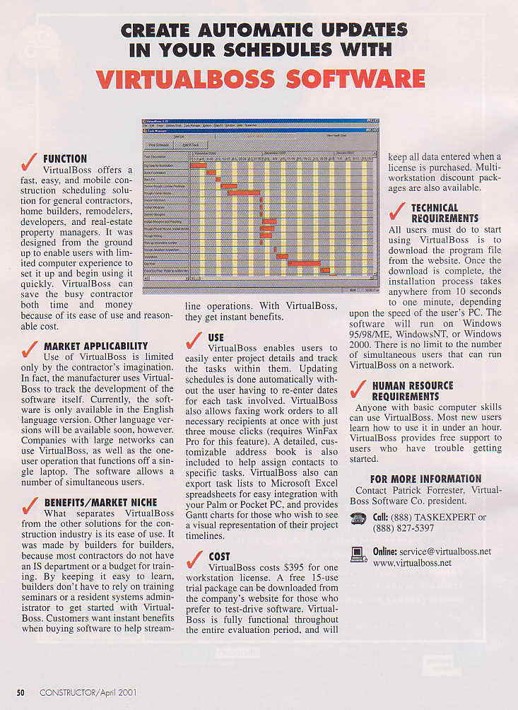 Project Management Software, and Job Scheduling Software Story about VirtualBoss